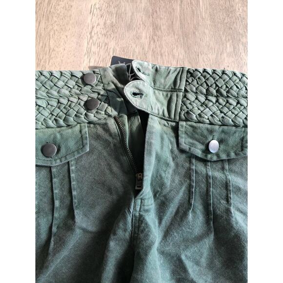 Chaser Olive Green Vintage Canvas Braided Waist High Rise Cargo Shorts - S - Picture 4 of 5